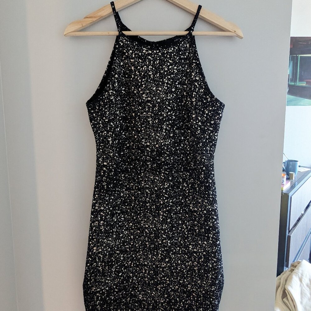 AQUA Black/Silver Minidress with Spaghetti Straps M